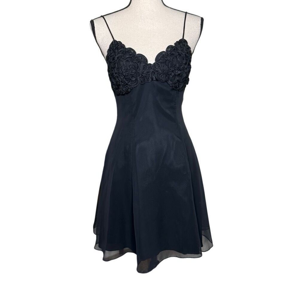 Vintage Zum Zum Dress Black Baby Doll Empire Waist Slip Style Size 6‎ Y2K